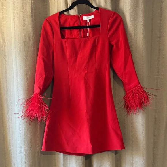 NWT Likely Cher Red Feather Cuff Dress, 0 - Picture 4 of 6